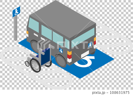 アイソメトリックな車椅子用駐車場と車椅子 アイソメトリックな車椅子用駐車場と車椅子 108631975