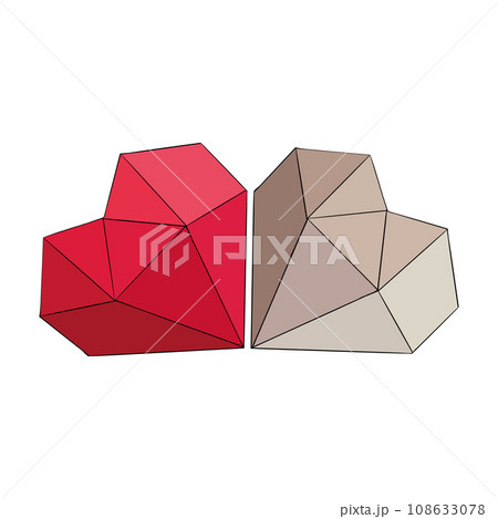 Vector illustration of red and beige diamond shaped hearts set. Image for postcard or sweets or gift box for Valentines day. For decoration logo stickers banner poster textile printing wrapping cards Vector illustration of red and beige diamond shaped hearts set. Image for postcard or sweets or gift box for Valentines day. For decoration logo stickers banner poster textile printing wrapping cards 108633078