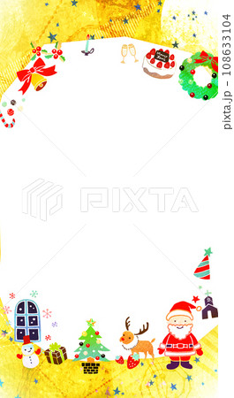 クリスマスのかわいい背景素材　フレームデザイン　イエロー系 108633104