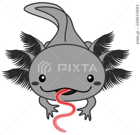 生きたイトミミズの餌を食べている黒いウーパールーパーのイラスト Axolotl ブラック 生きたイトミミズの餌を食べている黒いウーパールーパーのイラスト Axolotl ブラック 108633693