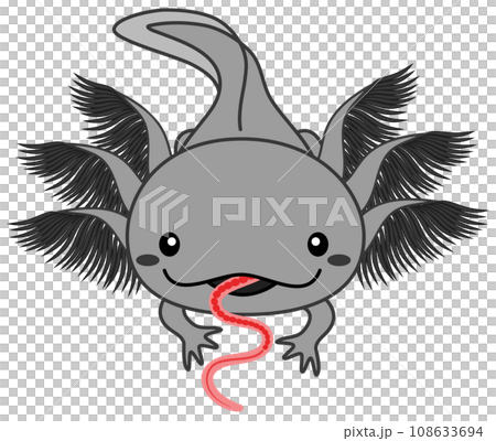 生きたイトミミズの餌を食べている黒いウーパールーパーのイラスト Axolotl ブラック 生きたイトミミズの餌を食べている黒いウーパールーパーのイラスト Axolotl ブラック 108633694