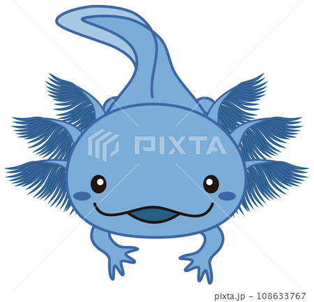 青いウーパールーパーのイラスト Axolotl ブルーのイラスト素材