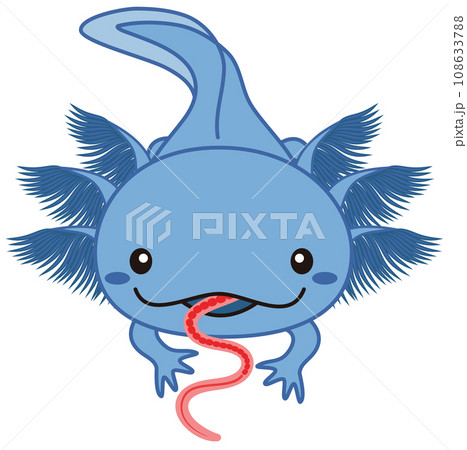 生きたイトミミズの餌を食べている青いウーパールーパーのイラスト Axolotl ブルー 生きたイトミミズの餌を食べている青いウーパールーパーのイラスト Axolotl ブルー 108633788