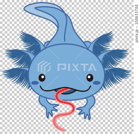 生きたイトミミズの餌を食べている青いウーパールーパーのイラスト Axolotl ブルー 生きたイトミミズの餌を食べている青いウーパールーパーのイラスト Axolotl ブルー 108633788
