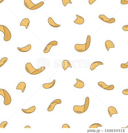 Seamless pattern Potato chips cartoon doodle vector. Vector illustration background of a crispy snack. 108634318