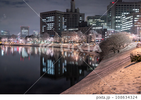 《東京都》積雪の東京・雪景色の皇居周辺 108634324