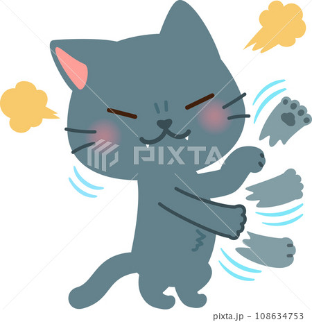 後ろ脚で立ち上がってパンチする猫 108634753