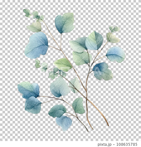 Watercolor leaves and branches illustration transparent background, PNG ,Generative AI 108635785