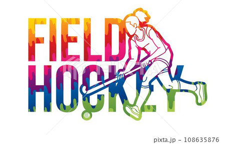 Field Hockey Font Design with Female Player Action Cartoon Graphic Vector Field Hockey Font Design with Female Player Action Cartoon Graphic Vector 108635876