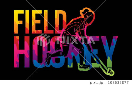 Field Hockey Font Design with Female Player Action Cartoon Graphic Vector 108635877