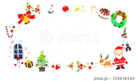クリスマスのかわいいキャラクターフレーム　背景素材 108636584