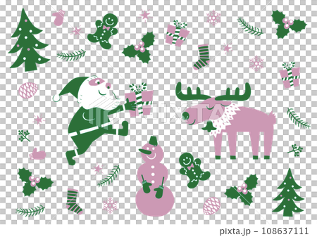 Fashionable Christmas illustration material set green 108637111