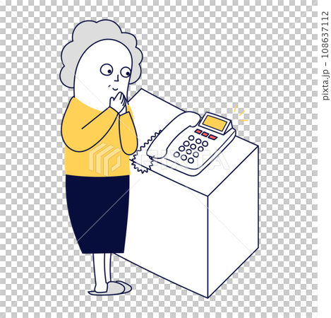 ナンバーディスプレイで電話の相手を確認して安心するおばあちゃん ナンバーディスプレイで電話の相手を確認して安心するおばあちゃん 108637112