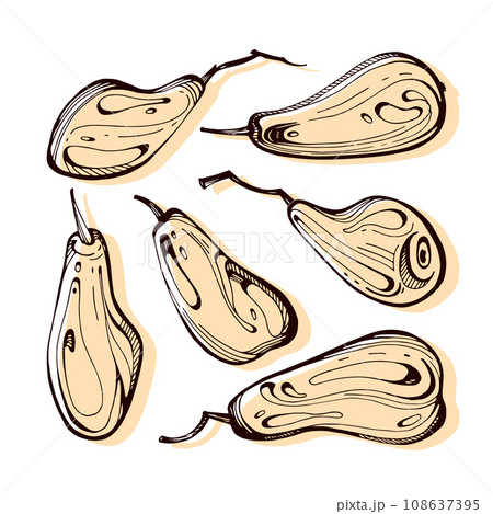 Set of hand drawn pears with color spots Set of hand drawn pears with color spots 108637395