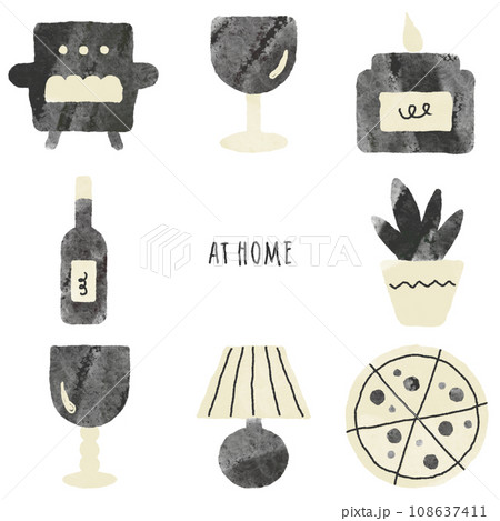 お家ワインのライフスタイル（モノクロ） 108637411
