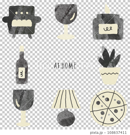 お家ワインのライフスタイル（モノクロ） 108637411