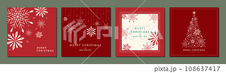 クリスマスカードテンプレートセット 背景 クリスマスツリー 雪の結晶 おしゃれ クリスマスカードテンプレートセット 背景 クリスマスツリー 雪の結晶 おしゃれ 108637417