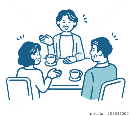 楽しく会話する高齢の男女 楽しく会話する高齢の男女 108638009