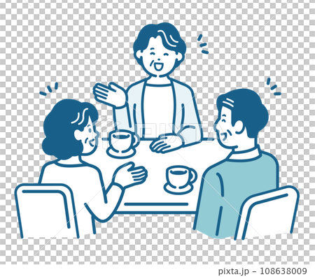 楽しく会話する高齢の男女 楽しく会話する高齢の男女 108638009