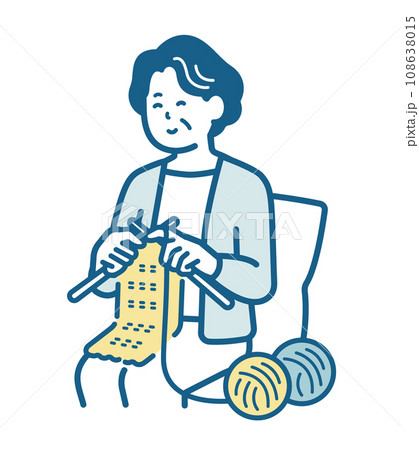 編み物をする高齢女性 108638015