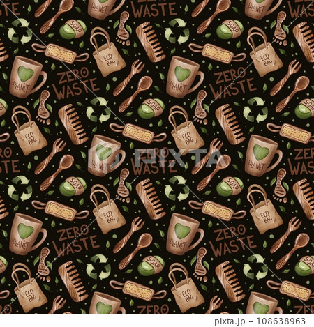 Zero waste lifestyle seamless pattern with lettering on dark. Ecological, recycle, reuse 108638963