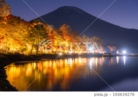 《山梨県》富士山と紅葉ライトアップ・山中湖湖畔 108639276