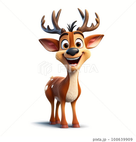 Cute little Christmas deer isolated on white background. Winter greeting card Cute little Christmas deer isolated on white background. Winter greeting card 108639909