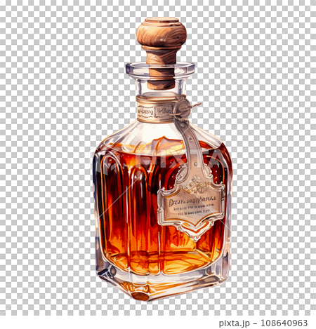 bottle with whiskey, cognac. vintage watercolor illustration with alcohol 108640963