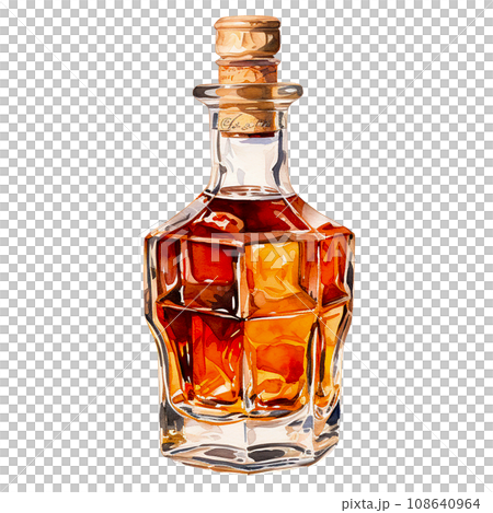 bottle with whiskey, cognac. vintage watercolor illustration with alcohol 108640964