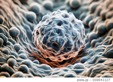The Infiltration of a Cancer Cell into Surrounding Tissue – A Detailed Depiction Generated by AI 108641127