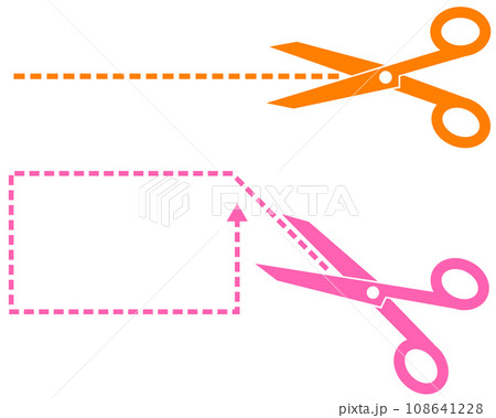 破線の切り取り線をハサミで切るイラスト 破線の切り取り線をハサミで切るイラスト 108641228