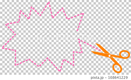 破線の切り取り線をハサミで切るイラスト 108641229