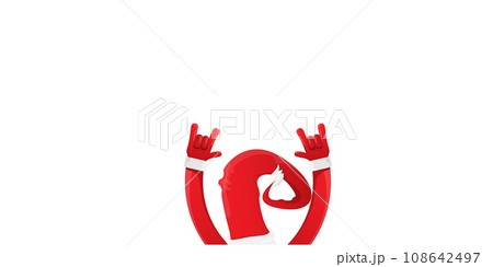 Merry christmas horizontal banner with Santa Claus rock n roll style and santa red hat isolated on white background. Merry Christmas hipster Rock n roll party poster or flyer design template. 108642497