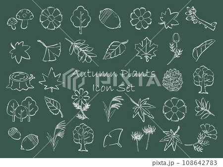秋の植物のアイコンセット チョークアート風 秋の植物のアイコンセット チョークアート風 108642783