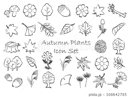 秋の植物のアイコンセット 線画透過背景 秋の植物のアイコンセット 線画透過背景 108642785