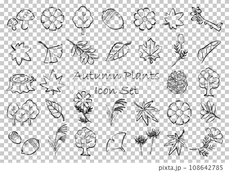 秋の植物のアイコンセット 線画透過背景 秋の植物のアイコンセット 線画透過背景 108642785