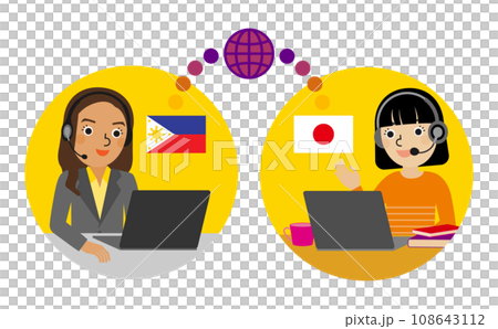 Illustration of a Japanese female student and a Filipino female instructor having a conversation online Illustration of a Japanese female student and a Filipino female instructor having a conversation online 108643112