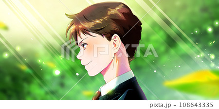 横顔の学生または社会人男性イラスト背景新緑 人物中央  108643335