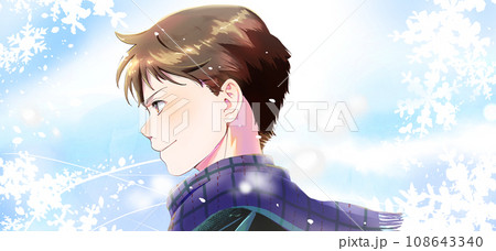 横顔の学生または社会人男性イラスト背景冬人物中央 横顔の学生または社会人男性イラスト背景冬人物中央 108643340