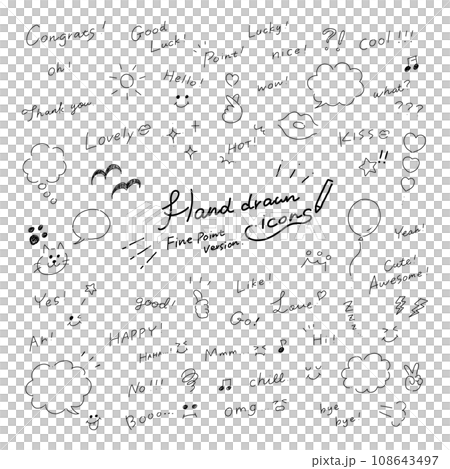 [精緻印刷版]感嘆號語音氣泡符號集手繪字母[黑線] 108643497