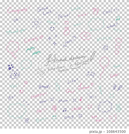 【細字ver.】手描き文字あしらい感嘆詞ふきだし記号セット【ポップカラー】 108643500