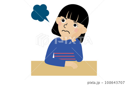 机の前で怒っている長袖の服を着た黒髪の日本人女性 机の前で怒っている長袖の服を着た黒髪の日本人女性 108643707