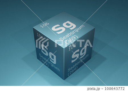 Seaborgium, 3D rendering of symbols of the elements of the periodic table, atomic number, atomic weight, name and symbol. Education, science and technology. 3D illustration Seaborgium, 3D rendering of symbols of the elements of the periodic table, atomic number, atomic weight, name and symbol. Education, science and technology. 3D illustration 108643772