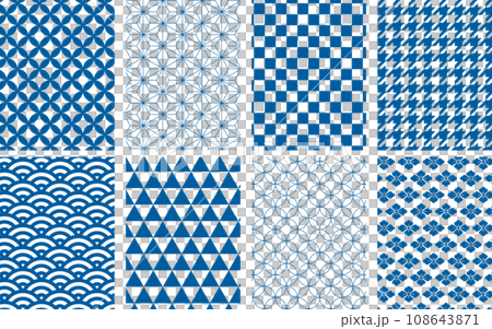 Blue Japanese pattern set Blue Japanese pattern set 108643871
