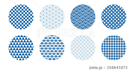青色の和柄パターンセット 円形 青色の和柄パターンセット 円形 108643872