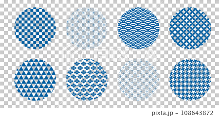 青色の和柄パターンセット 円形 青色の和柄パターンセット 円形 108643872