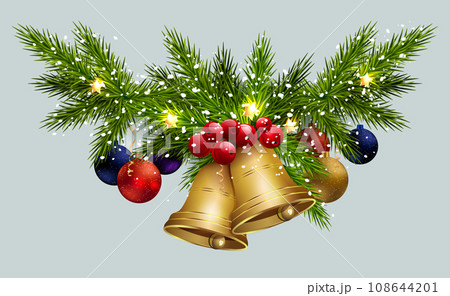 Element of Christmas composition, isolated garland with bells with stars and snowflakes Element of Christmas composition, isolated garland with bells with stars and snowflakes 108644201
