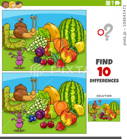 differences activity with cartoon insects characters and fruit 108645472
