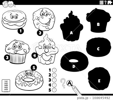 shadows game with cartoon sweets characters coloring page 108645492