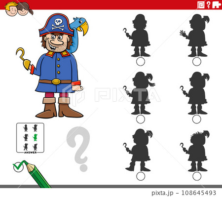 shadow game with cartoon pirate character with parrot 108645493